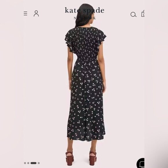 NWT/NWOT Kate Spade Ditsy Begonia Flutter Sleeve Dress Black Floral Printed - Picture 4 of 5